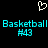 Pixelated cyan text and a white heart symbol on a black background, with repeated 'Basketball' and '#43' text elements.