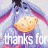 A pixelated image of a blue donkey with a yellow cookie, displaying text that changes from 'thanks for noticing' to 'me'