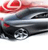 A static image of a dark-colored sedan with visible wheels and windows, set against a blurred red and white background.