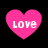 Four pink heart-shaped icons with white text reading LOVE arranged in a on a black background