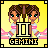 Pixel art of two identical figures with brown braided hair holding a large Roman numeral II, standing before pink clouds on yellow background.
