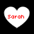 Four white heart-shaped icons with red text 'Sarah' on black background, each displaying slight variations in pixelation and edge sharpness.