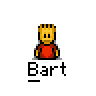 A 3x3 contact sheet of pixelated Bart Simpson animation frames with a gray background, showing sequential facial expressions and head angles in the top row's text bubble.