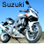 A 2x2 contact sheet of a silver Suzuki motorcycle icon with two visible frames showing slight animation differences, featuring text overlays and a light blue background.