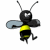 Animated bee icon with yellow and black stripes, blue wings, and antennae in various running poses across sampled frames.