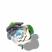 Animated sequence of a blue and white rose with green leaves and stem, showing gradual bloom and rotation against a white background.