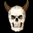 Four pixelated skull icons with brown horns arranged in a , each showing distinct facial expressions against black background