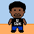 Pixel art character in black tank top with 'U SUX' text, blue pants, standing on orange ground against light blue background, transitioning through water submersion.
