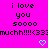 Pixelated text on bright pink background with two cyan heart icons below, displaying 'i love you sooo muchh!!!<33' in black block letters.