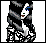 Animated pixel art of a figure with long dark hair transitioning from black-and-white to blue-toned styling