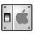 Pixelated grayscale icon shows a rectangular device with an Apple logo on the right and a switch-like element on the left, framed by four corner dots.