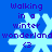Blue background with pixelated text "Walking in a winter wonderland" and light blue snowflakes, each containing a purple heart symbol.
