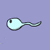 Four light blue sperm icons with dark gray outlines arranged in a on purple background, each showing different tail positions