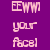 Pixelated pink text on purple background reads 'EWM your Accel' with visible pixelation and color blending.