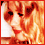 Pixelated image of a person with long blonde hair and red lips, wearing a red top against a light background.