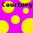 Yellow circles on a purple background with the text "Courtney Courtney" in black pixelated font.