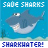 Pixelated blue background with a gray shark, white underbelly, and visible teeth; text "SOME SHARKS" above and "SHARKWATER!" below.
