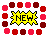 Three animated frames of a pixel art buddy icon featuring a yellow 'NEW' burst surrounded by red and pink circular dots on a gray background.