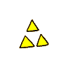 Static image of multiple yellow triangles with black outlines scattered across a gray background.