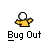 A 3x3 contact sheet of nine animated frames showing a yellow stick figure character with changing head shapes and accessories, each labeled "Bug Out" below.