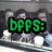 Green pixelated text overlays a of repeated images showing people in dark clothing with white circular objects, forming a static composition