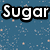 Blue background with white speckles and faint cloud shapes, three instances of the word 'Sugar' in bold black-outlined text.