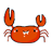 Two side-by-side pixelated orange crab icons with raised claws, small black eyes, and white mouth details on a gray background.