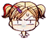 Four pixelated character head views with pigtails, varying expressions including squinting, crying, smiling, and winking, two pink flowers below the bottom-left view.