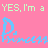 Pixelated text-based buddy icon with pink background and blue/green pixel art lettering.