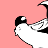 Animated contact sheet of a cartoon penguin character with black head and white body against pink background, showing sequential heart animations across 8 frames.