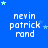 Blue background with white text 'nevin patrick rand' repeated in a , surrounded by light blue and white stars