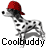 A 6-frame animated contact sheet showing a Dalmatian dog wearing a red cap in various poses with the text "Coolbuddy" below each frame.