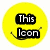 Yellow circular icon with black text blocks and a curved line forming a smile, displaying sequential text: 'This', 'Icon', 'Is Owned', 'by', 'Hannah', '<33'.
