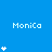 Blue background with repeated 'MoniCa' text and varying numbers of white star icons arranged in a pattern