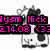 Pixelated image of a cow with black and white patches, pink text overlays on black bars, and visible date/time stamp.