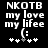 Black background with white pixelated text reading 'NKOTB my love my lifee' and a smiley face, featuring two variations of star count below the emoticon.