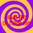 Four identical spiral patterns in purple and yellow with red text reading 'love me or hate me' overlaid on each section.