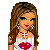 Pixel art contact sheet showing multiple frames of a cartoon woman with long brown hair wearing a white crop top, blue jeans with red accents, and holding a lip-shaped purse, alongside a red 'Kiss me!' text box.