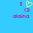 Pixelated blue background with pink text and symbols: 'I' followed by a yellow heart symbol, '<3', and 'alaina' in lowercase.