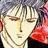 Pixelated anime-style face with closed eyes, light-colored hair, and a red garment against a dark background.