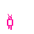 Animated contact sheet of pink robot icons with varying poses, expressions, and text labels across 25 sampled frames arranged in a 5x5 grid.
