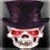 A pixelated skull wearing a black top hat with red eyes, set against a dark background and green text reading 'Original Icons .com'.