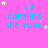 A pink background displays repeated text 'i <3 caroline she roxs!' with animated white stars appearing and disappearing around the text.