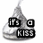 A silver Hershey's Kiss-shaped icon with pixelated text overlays reading "it's a KISS" on the top-left, "ever have" on the top-right, and "one?" at the bottom.