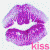 Pixelated lips in three color variations with 'kiss' text below each, set against a dotted background.