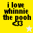 Yellow and white pixelated image with text "i love winnie the pooh" and a heart symbol, featuring two star variations.