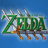 Green 'Zelda' text with brown sword-like elements on blue background, pixelated style.
