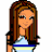 Pixelated cartoon-style buddy icon featuring a female character with long brown hair, blue and yellow striped top, and beige pants across three frames showing different body parts.