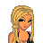 Pixel art of a blonde woman with green eyes in a black top, paired with multiple views of her black outfit and high-heeled shoes.