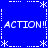 Blue background with white pixelated text and symbols arranged in a pattern